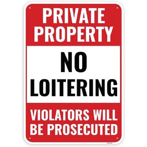 1PC Private Property No Loitering Sign, 14 x 10 Inches - Aluminum - Violators Will Be Prosecuted 24 Hour Surveillance Sign For Business