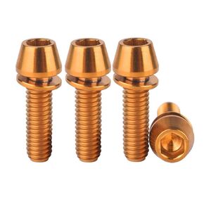 Titanium Bolts M6x16 18 20mm Hex Tapered Head for MTB Road Bicycle Crank Brake Fixed Upgrade Ti Screw 4Pcs (Gold, M6x16mm)