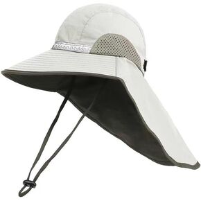 Leduofour Outdoor Sun Hats for Men Women UPF 50+ UV Protection Wide Brim Fishing Hat with Neck Flap Beach Hat Ponytail Hole