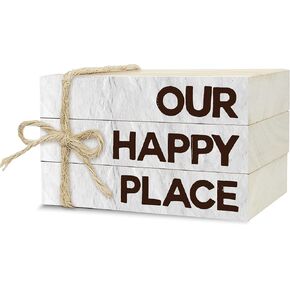 Decorative Books for Home Decor, Home Sweet Home Wood Book Stack for Table Decor, Our Happy Place Decor Books for Living Room Bookshelf Office Coffee Bar, Rustic Farmhouse Stacked Books Decor (L29)