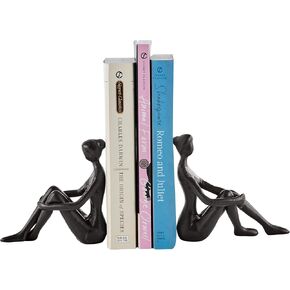 Brown Cast Iron Abstract Sitting Female Sculpture Pair Bookend Set of 2 - Tabletop Figurines for Desks, Accent Tables, or Shelves