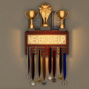 Light Up Medal Hanger Display, She Believed She Could SO SHE DID Sports Themed Ribbon Holder for Wall - Tiered Award Rack