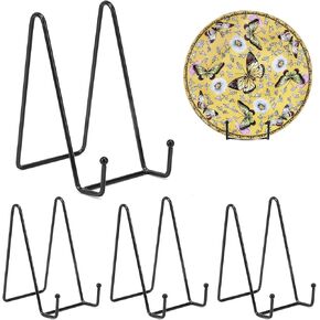 4 Pack Plate Stands for Display - 6 Inch Stand + Metal Frame holder stand Picture, Decorative Plate, Book, Photo Easel (Black)