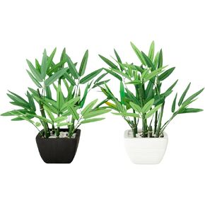 365 Blooming Decor Set of 2 Artificial Bamboo in Terracotta Pot - Small Bamboo Plants Set, Faux Bamboo with Black and White Pot - Maintenance-Free Room Decor, Home Decor, Bathroom Decor
