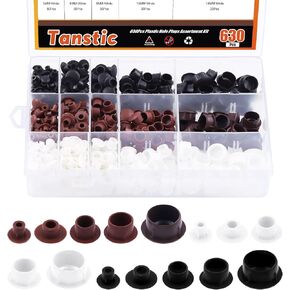 Tanstic 630Pcs Plastic Hole Plugs, 5mm 6mm 8mm 10mm 14mm Cabinet Hole Plugs Round Button Plugs Plastic Flush Type Hole Plugs Screw Cap Drilling Cover Plugs for Cupboard Cabinet Shelves(3 Colors)