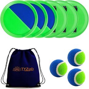Toss and Catch Ball Set, Outdoor Games, Beach Games for Kids, Toss Ball and Catch Game Set for Kids/Family (6 Paddles, 3 Balls and 1 Storage Bag)