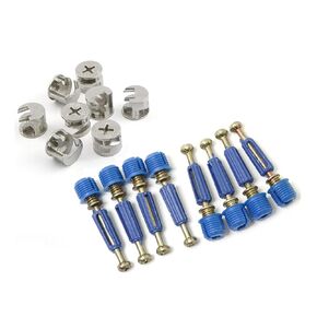 8 Set Furniture Cam Connecting Fittings Quick Installation Fastener with Dowel and Pre-Inserted Nut (Blue)