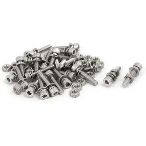uxcell M4x20mm 304 Stainless Steel Hex Socket Head Cap Bolt Screw Nut w Washer 25 Sets