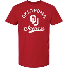 Red & West NCAA Men's Oklahoma Sooners Cotton T-Shirt with Vintage Script Logo-Crimson