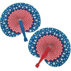 HAPPY DEALS ~ Patriotic Folding Fans - 12 PC - 10.5 Inches Colorful Red White Blue Party Favors