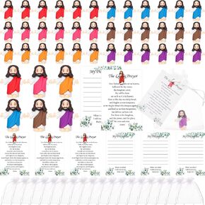 Barydat 50 Sets Mini Jesus Figures Bulk Little Jesus Figurines with 50 Prayer Card 50 Bags Miniature Tiny Jesus Figurine Toys for Religious Party Favors Hide Sunday School Baptism Gifts(Card No.2)