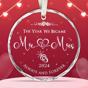 Wedding Gifts for Couple 2024 Mrs and Mrs Wedding Glass Ornament Our First Christmas As Mr and Mrs 2024 Couple Wedding Gifts Our First Christmas Married Ornament Wedding Christmas Ornament 2024