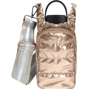 Water Bottle Holder with Strap Quilted Crossbody HydroBag Stylish Puffer Waterbottle Purses Water Bottle Sling Bag Water Bottle Accessories for Gifts Outdoor Travel Walking Hiking Camping