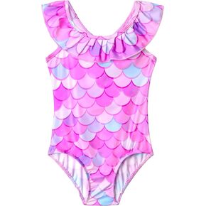 Snowheart Girls Swimsuit One Piece Bathing Suit Kids Quick Dry Shoudler Ruffle Floral Swimwear for 3-12 Years Old