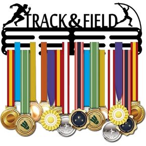 SUPERDANT Male Track and Field Medal Hanger Display Running Rack Frame Pole Vault Competition Medal Holder Sports 60+ Medals Display Frame Stain Steel Hook Black 15.75in Wide 3 Hanger Bar with Screws