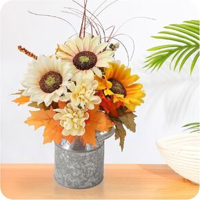 Sunflowers Artificial Flowers with Pot,Fake Potted Flowers with Sunflower Maple Leaf Berry Fall Faux Silk Flowers Sunflower Centerpieces for Tables Decor
