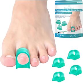 Byehambuni Hammer Toe Corrector - Toe Straighteners for Curled, Crooked, Bent, Claw Toe - Lifts Toe Tip - Hole Diameter 0.55 inches - Green, Medium Size, 4PCS
