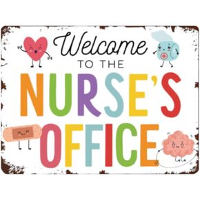 Tin Clinic Sign, 12 x 8 inches, Pediatric Hospital Decor, School Health Office Poster, Retro Metal Sign for Nurse's Room Wall Mount