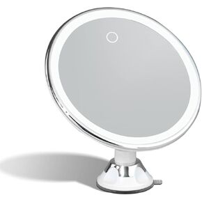 Fancii Rechargeable 10X Magnifying Makeup Mirror with 3 Light Settings - Large 8 inch Lighted Travel Vanity Mirror, Locking Suction Cup, 40pcs Dimmable LEDs, 12 Hours Battery Life - Luna 2