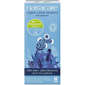 Natracare Organic Cotton Regular Tampons with Cardboard Applicator, Plastic Free, Chlorine Free, Biodegradable 100% Cotton (1 Pack, 16 Tampons Total)