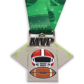 ميدالية MVP لكرة القدم - جائزة للبطولات الرياضية، لاعب اللعبة، دوريات الشباب، كل النجوم وحفلات توزيع الجوائز، ظهر كبير مصقول بالليزر مقاس 3.5 بوصة قابل للنقش بالليزر، فضي