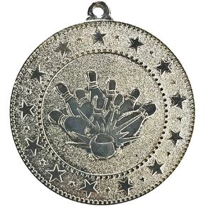 Silver Bowling Medals Trophy Award with Neck Ribbons. (Pack of 10)