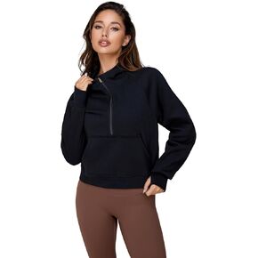 Cropped Quarter Zip Up Hoodie Women Pullover Sweater White Black Grey Fleece Thumb Hole Short Crop Sweatshirt