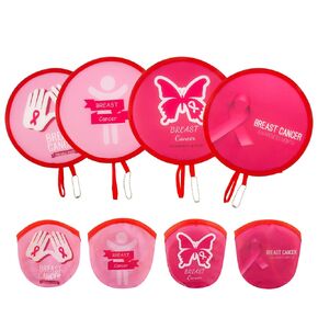 4 Pack Round Foldable Hand Fan - Compact Decoration Cooling Fans for Travel, Events, Indoor & Outdoor Gifts Pink Ribbon