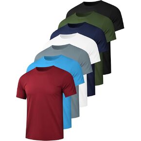 7 Pack Men's Athletic Quick Dry Moisture Wicking Short Sleeve Dry Fit T Shirts Workout Shirts