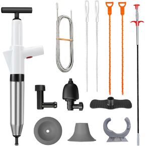 Air plunger 13 Piece High pressure toilet plunger Drain Declogger tool Kitchen sink plunger for drain For Blocked toilets Kitchen sinks and Bathrooms kitchen floor drains and Fridges