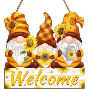 Sunflower Gnomes Welcome Door Sign,Summer Sunflower Wooden Hanging Sign for Front Door Decor, Summer Holiday Decorations for Kitchen Porch Window Wall Farmhouse Indoor Outdoor