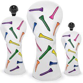 3pcs Golf Club Head Covers Set, Golf Head Covers for Driver, Fairway Woods, Hybrids - Synthetic Leather Golf #3 5 Fairway Woods Cover, Golf Club Case Protector