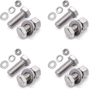 8 Sets 3/8-16 x 1'' 304 Stainless Steel Hex Bolts with Hex Nuts Flat Washers and Lock Spring Washers Coverage Coarse Thread, Silver