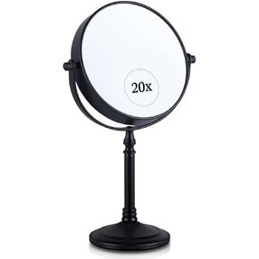 MIRRORVANA 20X Magnified Makeup Mirror with Stand - Double Sided 20x and 1x Cosmetic Mirror for Make Up Desk, Dressing Table, Bathroom Countertop - 6" Wide & 12" Tall (Black)