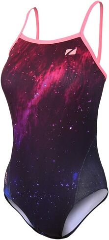 زي السباحة ZONE3 Cosmic 2.0 Color Blast Strap Back - Color Blast Fluro Pink - حماية خفيفة الوزن من الأشعة فوق البنفسجية وملابس سباحة نسائية SPF - 32 in Kuwait