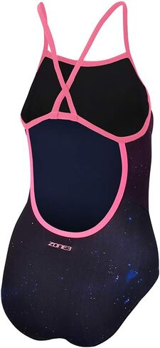 زي السباحة ZONE3 Cosmic 2.0 Color Blast Strap Back - Color Blast Fluro Pink - حماية خفيفة الوزن من الأشعة فوق البنفسجية وملابس سباحة نسائية SPF - 32 in Kuwait