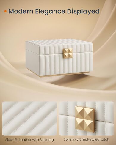 SONGMICS 2-Layer Jewelry Box with Handle and 2-Tier Jewelry Organizer Bundle, Removable Tray, with Mirror, PU Surface with Stitching, Floating Effect, Cloud White UJBC165W01 and UJBC182W01 in Saudi Arabia