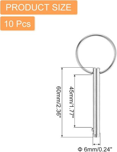 دبابيس Uxcell 10 قطع 6 مم × 45 مم سريعة الفك، أجهزة بحرية من الفولاذ الكربوني لمقعد الجبال البحرية، تجهيزات السفن، بناء السفن، فضي in Saudi Arabia