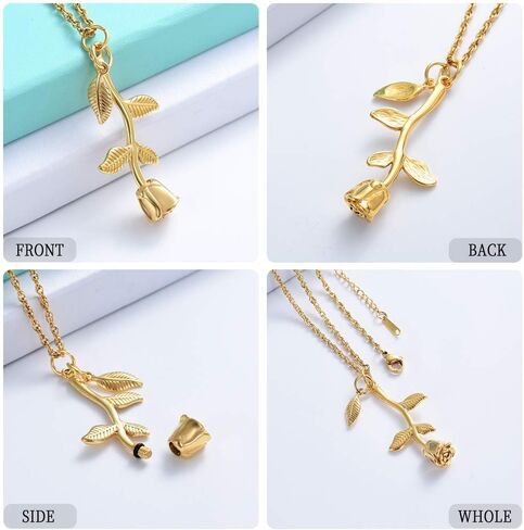 Cremation Urn Necklace for Ashes Rose Flower Cremation Jewelry Stainless Steel Ashes Pendant for Women Men Keepsake Human Pet Memorial for Jewelry in Saudi Arabia