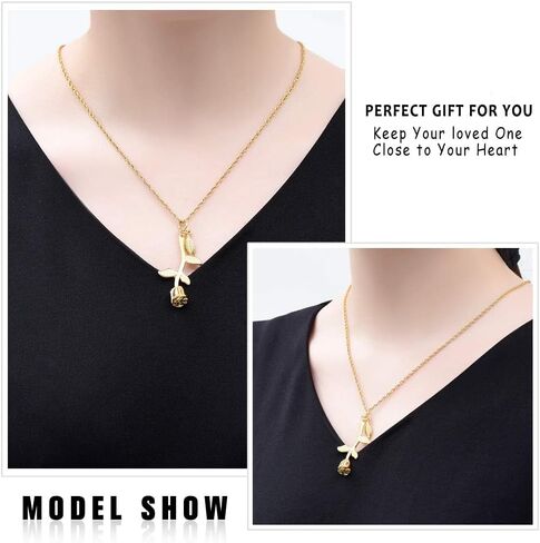 Cremation Urn Necklace for Ashes Rose Flower Cremation Jewelry Stainless Steel Ashes Pendant for Women Men Keepsake Human Pet Memorial for Jewelry in Saudi Arabia