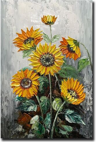 ART8YUQI Paintings - 3D Wall Art Abstract Sun Flower Wall Decor Yellow Flowers Canvas Oil Paintings Sun Flowers Picture for Living Room Bedroom Gallery Wrapped Ready to Hang 24x48 Inch in Kuwait