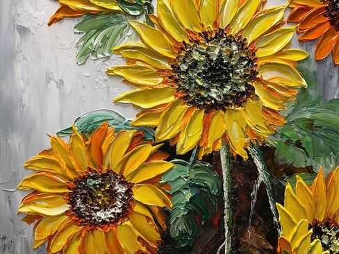 ART8YUQI Paintings - 3D Wall Art Abstract Sun Flower Wall Decor Yellow Flowers Canvas Oil Paintings Sun Flowers Picture for Living Room Bedroom Gallery Wrapped Ready to Hang 24x48 Inch in Kuwait