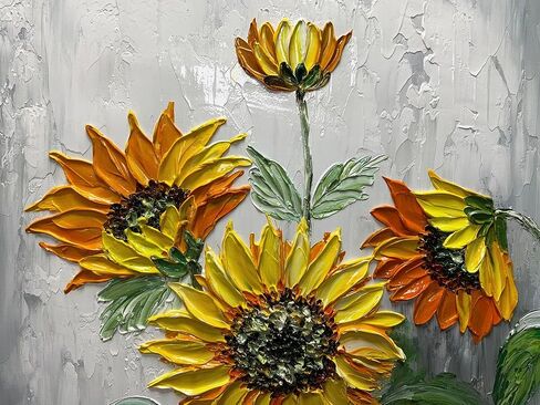ART8YUQI Paintings - 3D Wall Art Abstract Sun Flower Wall Decor Yellow Flowers Canvas Oil Paintings Sun Flowers Picture for Living Room Bedroom Gallery Wrapped Ready to Hang 24x48 Inch in Kuwait