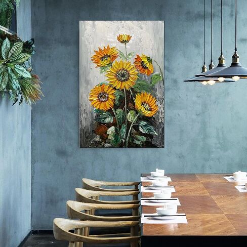 ART8YUQI Paintings - 3D Wall Art Abstract Sun Flower Wall Decor Yellow Flowers Canvas Oil Paintings Sun Flowers Picture for Living Room Bedroom Gallery Wrapped Ready to Hang 24x48 Inch in Kuwait