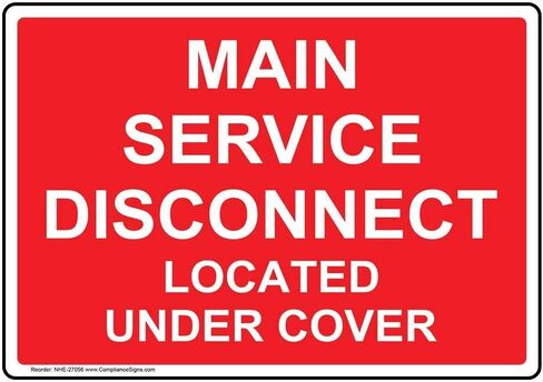 ComplianceSigns.com Main Service Disconnect Located Under Cover Label Decal, 5x3.5 in. 4-Pack Vinyl for Electrical in Saudi Arabia