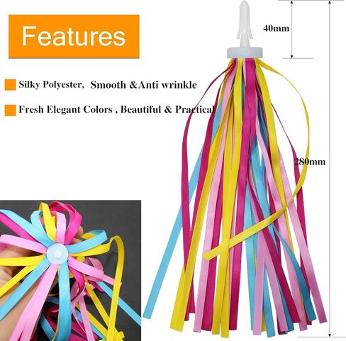 2pcs 29cm Length Polyester Silky Ribbons Streamers Bike Tassels Handlebar Tassels for Children Kid's Bike,Bicycle,Scooter,Baby Carrier Grips Decoration(Colorful) (Mixed Color) in Saudi Arabia