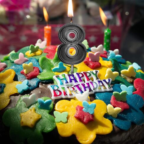 LUTER Black Glitter Happy Birthday Cake Candles Number Candles Number 8 Birthday Candle Cake Topper Decoration for Party Kids Adults (Number 8) in Kuwait
