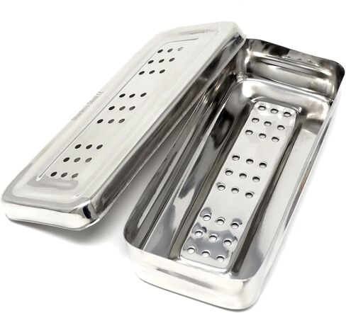 Stainless Steel Medical Dental Sterilizer Instrument Box, Organizer Storage Tray with Lid - 7L x 3W x 1.25H (Plain) in Kuwait