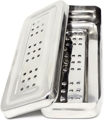 Stainless Steel Medical Dental Sterilizer Instrument Box, Organizer Storage Tray with Lid - 7L x 3W x 1.25H (Plain) in Kuwait