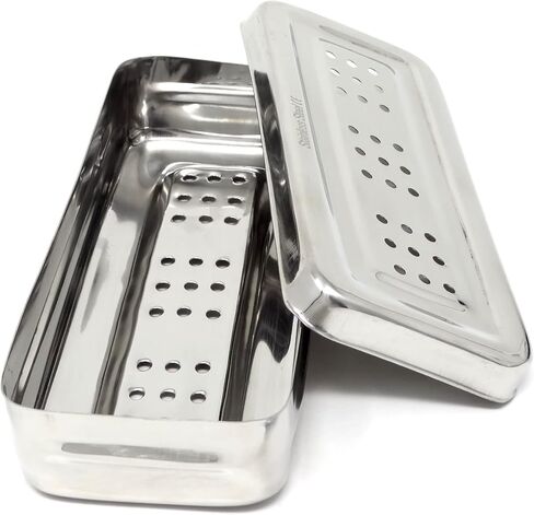 Stainless Steel Medical Dental Sterilizer Instrument Box, Organizer Storage Tray with Lid - 7L x 3W x 1.25H (Plain) in Kuwait